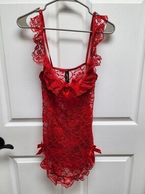 Red Lace Chemise with Bow Accent - Women's Intimates